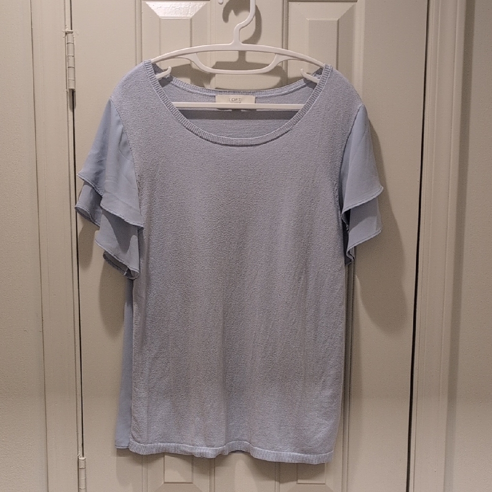 LOFT Soft Blue Ruffle Sleeve Blouse
